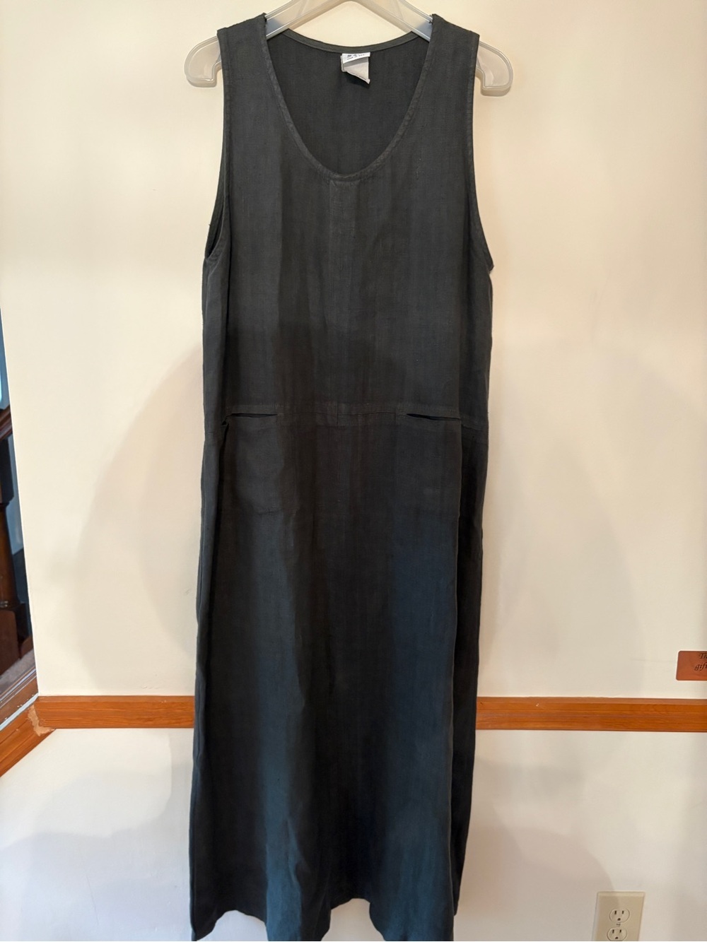 VINTAGE MARC+ WARE BLUE LINEN Jumper Dress Sleeveless Pockets Size L MADE IN USA